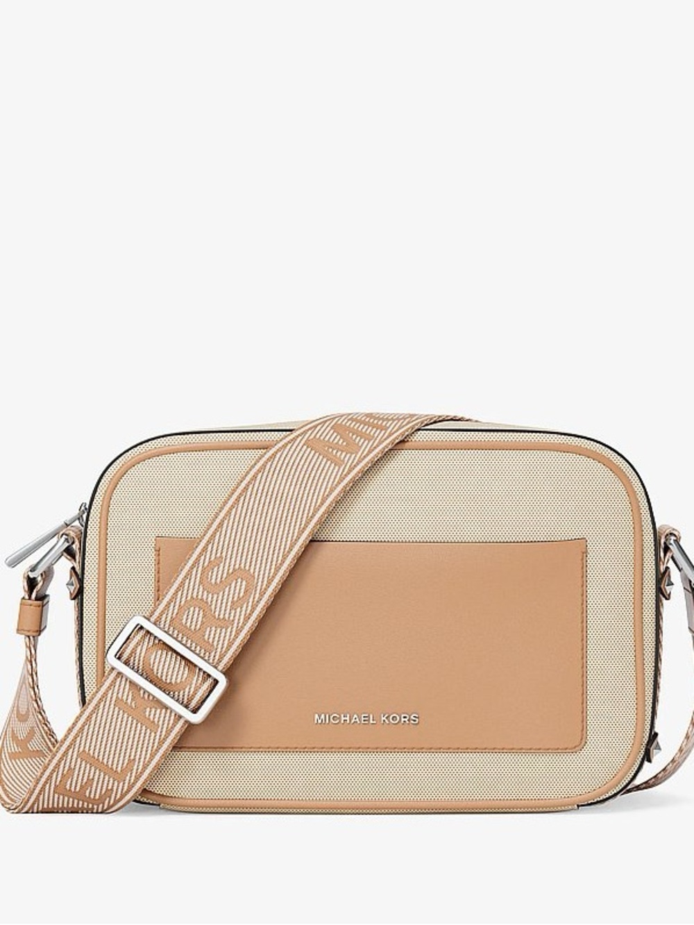 MICHAEL KORS Quinn Cream & Tan Crossbody Bag with Logo Strap Purse Handbag MK